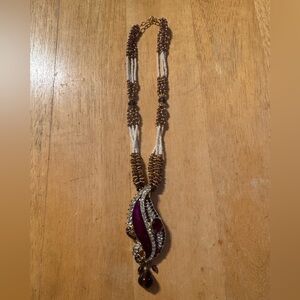 Gold Tone Statement Enameled Rhinestone Necklace